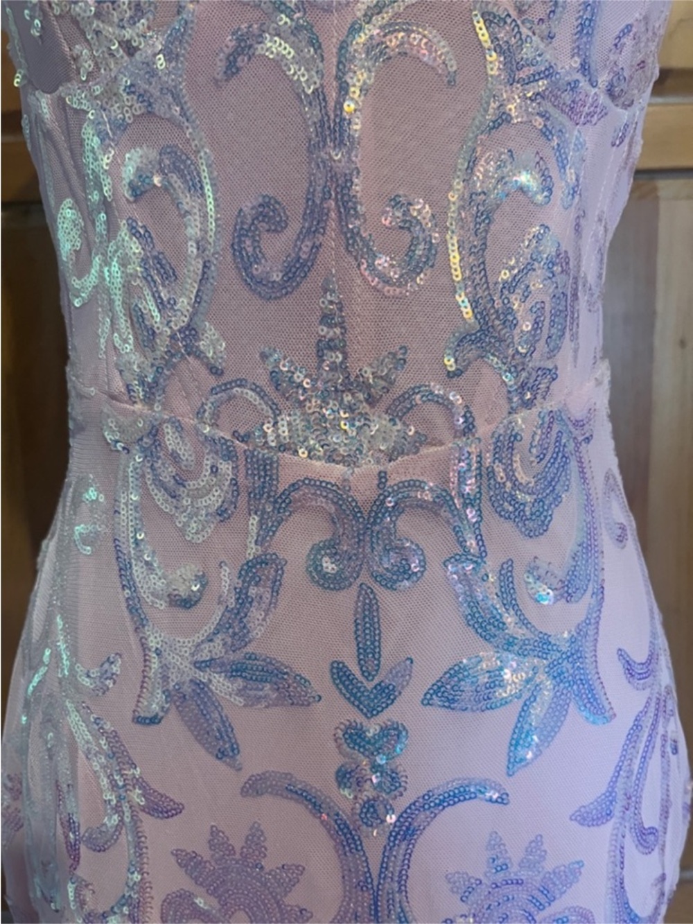 New Lulus Elegant Pink & Blue Sequin Strapless Mermaid Evening Gown Sz US XL - Picture 4 of 9